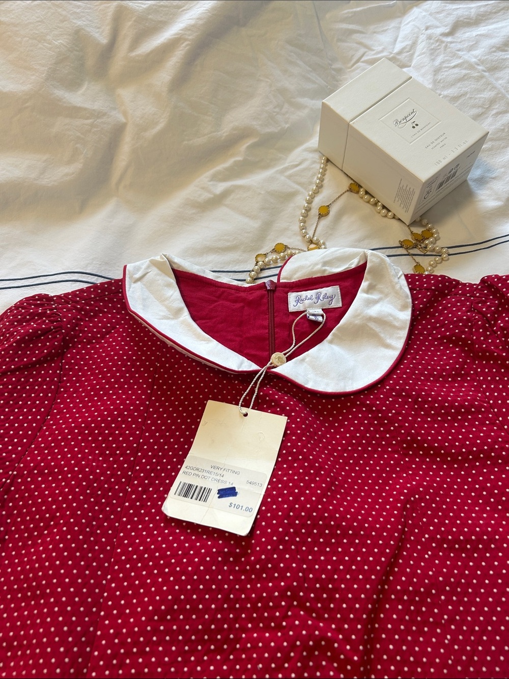 Rachel Riley Red Polka Dot Dress with White Peter Pan Collar